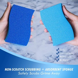 Elitra Essentials Scrubber Sponge, Non-Scratch Hydrophilic Foam Technology - Odor Resistant, Curved Grip, Dual-Sided Foam & Acrylic Grain Surface, Made in USA (Pack of 6)