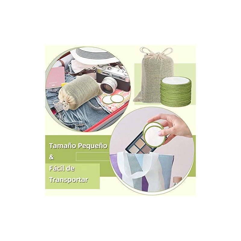 12 Pads Desmaquillantes Reutilizables, Toallitas Desmaquillantes Algodon