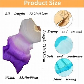 SVPMECN Belly Dance Faux Silk Veil Fans,4 Pairs Long Fans Veils,Artificial Silk Fan,Long Folding Fans,Handmade Belly Dance Silk Fans for Dancer Art Performance (White-Purple)