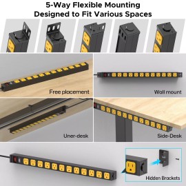 CRST 2100 Joules  8-12 Outlet Heavy Duty Surge Protector Power Strip,  6ft 14AWG Cord - 12-Outlet
