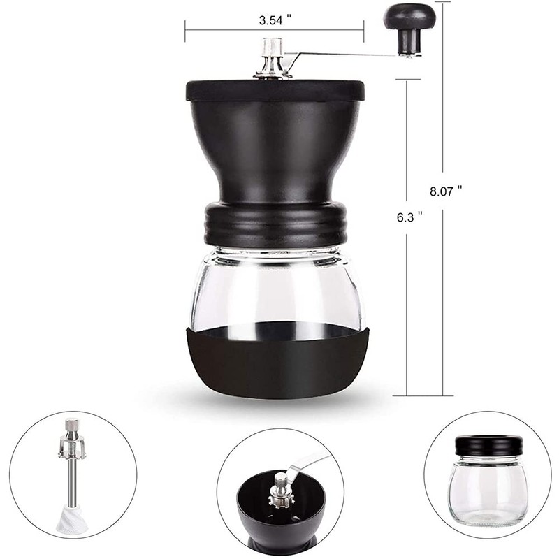 ANCLLO Manuelle Kaffeemühle mit Keramik-Frässtiften, 350 ml,Glasdosen, Silikonabdeckung und Edelstahlgriff,