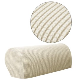 LERTREE 1 Pair Sofa Arm Slipcovers Elastic Sofa Armrest Protectors Removable Chair Sofa Armrest Covers (Beige)