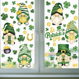 9 Sheets St Patricks Day Window Clings Lucky Shamrock Gnomes Window Stickers Double Sided Lucky Clover Window Decoration Spring Window Decals for Irish St Patricks Day Party Home Decor Ornaments