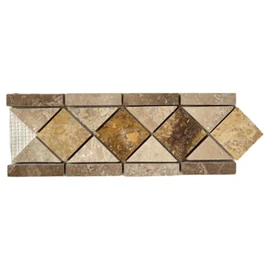 Tenedos 4x12 Noce Chiaro Travertine Tumbled Wall Tile – Arrow Listello Border Accent Strip for Shower, Kitchen Backsplash, Bathroom (5 Pcs/Case)