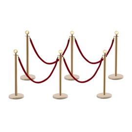 FiueStur 6 Stainless Steel Stanchion Posts with 4 Red Velvet Ropes Durable Crowd Control Barriers Weighted Base for Events Museums Theaters Parties