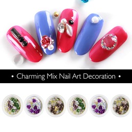 editTime 6 Wheels Mixed Sparkle Nail Art Rhinestones Diamonds Crystals Butterfly Beads Artificial Pearls Gold Silver Nail Studs Gems Metal Hollow Rivets Charms (Micro caviar beads kit)