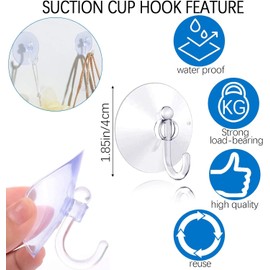 ShnminEU Pack of 40 Suction Cups with Hooks Diameter 40 mm Suction Cup Hooks No Drilling Kitchen with Suction Hooks Extra Strong for Christmas Birthday Parties and Weddings