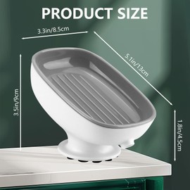 Fatiya Soap Dish with Suction Cup Design, Double Drained Self Draining Soap Dish, Soap Bar Holder for Shower Bathroom Kitchen Toilet (Gray)