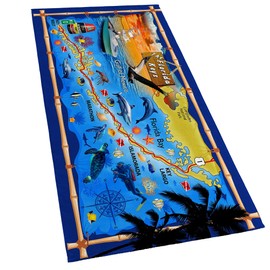 Florida Keys Map Beach Towel Souvenir Style 30 x 60 inches Sunshine State Islamorada Southernmost point 100% Cotton