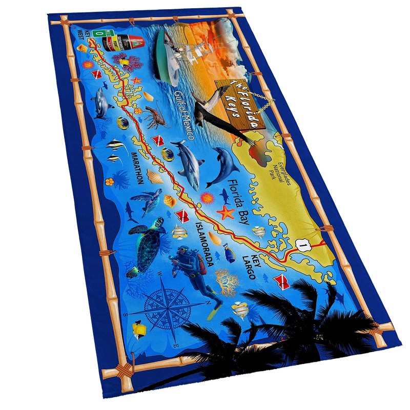 Florida Keys Map Beach Towel Souvenir Style 30 x 60