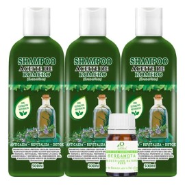 3 Shampoos Aceite De Romero 500ml Cu  Aceite Bergamota                                                                                                