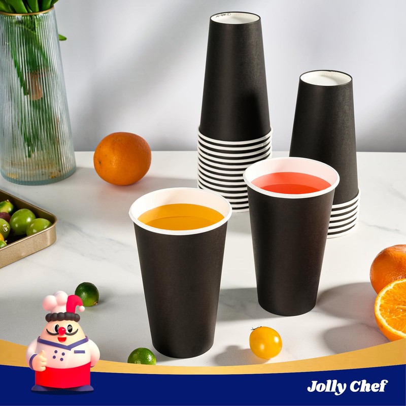 JOLLY CHEF 16oz Black Disposable Paper Coffee Cups 500 Pack
