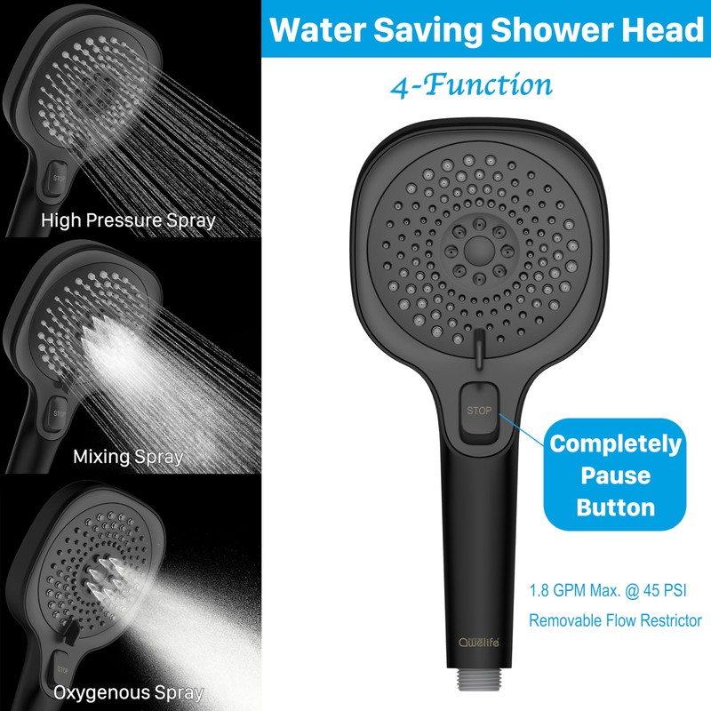 RV Shower Head with Hose and On Off Switch, 3-Spray