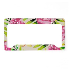 CafePress Vintage Chic Pink Flowers Flo License Plate Holder Aluminum License Plate Frame, License Tag Holder
