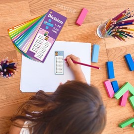 PAVIKE Division Flash Cards 15X Division Flash Cards Math Flash Cards Division Flash Card Set Erasable Math Equations Division Learning Aid with Dry Erase Pen for Class Home School Educational Math