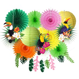 Easy Joy Hawaii Decoration, Jungle Decoration Birthday, Toucan Caribbean Decoration, Garden Party Decoration, Green Tropical Leaves Garland, Summer Decoration, Hawaiian Table Decoration for Beach