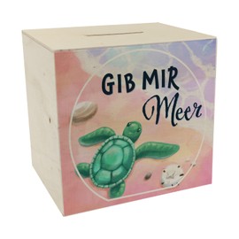 Gib Mir Sea Wooden Money Box with Sea and Turtle Motif Piggy Bank for Beach Holiday Till Sea Turtle Sea Sea Ocean Travel Wooden Money Box