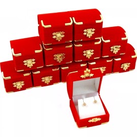 FindingKing 12 Red Velvet Earring Boxes With Brass Corners 2 1/8"