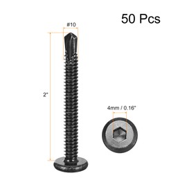 uxcell Hex Socket Self Tapping Screws, #10 x 2 410 Stainless Steel Sheet Metal Flat Head Drilling Screw 50pcs, Black