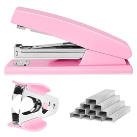 Stapler 25 Sheet Capacity with 1000 Staples and Staple Remover - Staplers for Desk, Non-Slip Office Stapler with Staples for Office, Pink