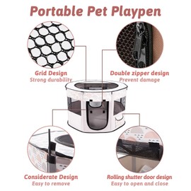 BNOSDM Cat Small Dog Playpen with Zippered Top Portable Puppy Play pens Cage Kitten Foldable Pop Up Dogs Kennel Tent Indoor Outdoor Travel Use Exercise Yard Fence for Kittens Cats Puppies