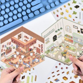 6 Sets Cute Animals 3D House Stickers 3D Sticker Scene with Tweezers Make Your Own House DIY Miniature Scene Stickers