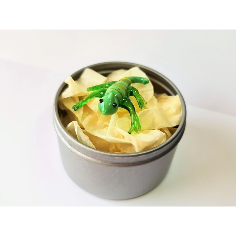 Mini Green Chameleon in a Tin - Cute Little Glass