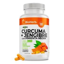 BioHerb | Cúrcuma + Jengibre + Pimienta Negra con Absorción Potenciada hasta en un 2000% con 180 Cápsulas (Para 90 Días) – Soporte Antinflamatorio par