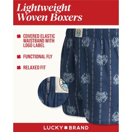 Lucky Brand Men's Boxer Shorts - 3 Pack Classic Cotton Woven Boxers for Men With Functional Fly, Relaxed Fit, Size Large, Plaidvintage Indigo Printindigo