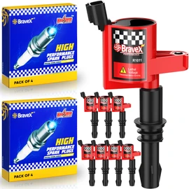 Bravex Ignition Coil Pack DG511 & Spark Plugs SP515 SP546 Compatible with Ford Expedition F150 F250 Super Duty Lincoln 5.4L V8 3L3E12A366CA C1541 FD508 UF537 Set of 8(15% More Energy)