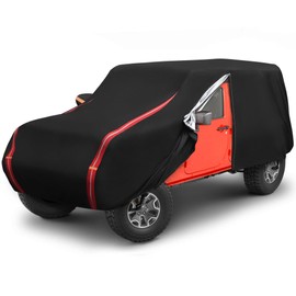 Bumbee Jeep Wrangler Car Cover All-Weather for 4 Door, Upgraded Zipper Door Full Exterior Covers, 210D Oxford Cloth Cover w/Windproof Straps for JK JL, Sun Rain Dust Wind Snow Protection