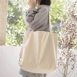 Volsha Canvas Tote Bag, A4 Large Capacity, Plain Shoulder Bag, Campus Tote Canvas, Unisex, Work or School Commutes, A Beige
