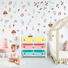 Celestdeco Fairy Wall Decals,Mushroom Wall Decals for Nursery,Boho Flowers Window Sticker Vinyl,Mushroom Nursery Decor,Flowers Fairy Wallpaper for Girls Kids Bedroom Babyroom Playroom Living Room