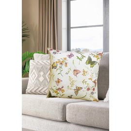 Kamaca Series Butterflies in a Flower Meadow in Cream with Delicate Pastel Shades A Gem in any Room, Polyester, Cream - Multi-coloured, Kissenbezug 50x50 cm