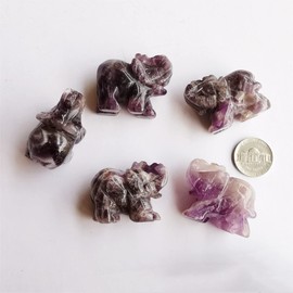 Manekieko Natural Amethyst Elephant Pocket Crystals and Healing Stones Figurine,1.5 Inches Room Decor Gemstone Collectibles
