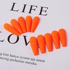 Press on Nails with Nail Glue, Rosy Finch Medium Press on Nails Stick on Nails Coffin Acrylic False Nails Full Cover Fake Nails with Nail Glue Nail File for Women, Orange Matte