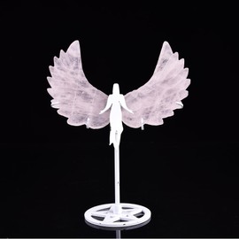 JIC Gem Natural Rose Quartz Crystal Angel Large Pink Crystal Stone Carved Wings Healing Gemstone Angel Figurine Wings Meditation Reiki Grid Home Decor Gift(1pair,12cm)