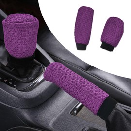 Car Gear Shift Knob Cover & Car Handbrake Cover, Anti-Slip Handbrake Gear Shift Protector, Handbrake Cover Gear Cover, Car Gear Shift Cover Set Auto Interior Accessories Universal for Cars (Purple)