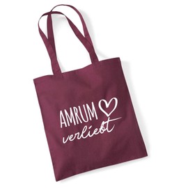 HUURAA Jute Bag Amrum in Love Bag Cotton with Name of Your Favourite Island Gift Idea for Friends and Family, burgundy