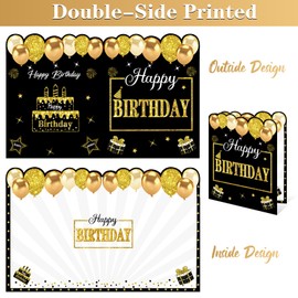 Kuxriox Large Happy Birthday Card With Envelope, Black Gold Happy Birthday Giant Guest Book Gifts for Men Women, Big Happy Birthday Card Gifts Party Supplies, Jumbo Happy Guest Book Greeting Card