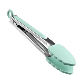 Restaurantware Met Lux 9 Inch Kitchen Tong 1 Durable Food Tong - Scalloped Silicone Head Grip Handle With Thumb Rest Teal Stainless steel Tong For Cooking Dishwashable With Easy-Pull Lock