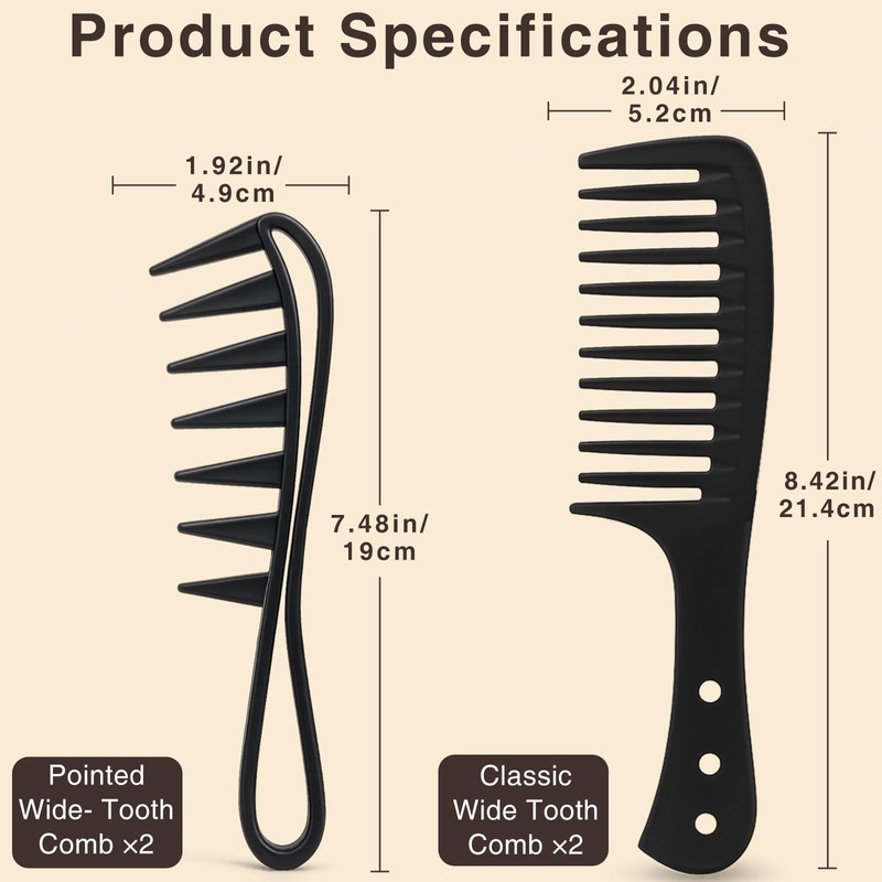 Wide Tooth Curl Comb Set of 4pcs, Classic Comb for