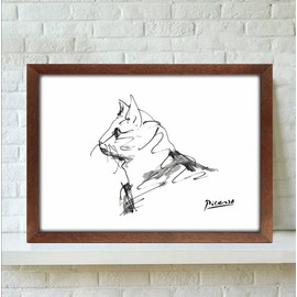 Picasso Cat Drawing Framed Poster aoipro (Wood Grain Frame)