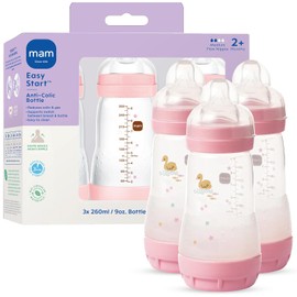 MAM Baby Bottles for Breastfed Babies, MAM Bottles Anti Colic, Girl, 9 Ounces, 3-Count