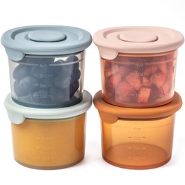 Moonkie 4-Pack Babybrei Einfrieren Behälter Silikon | Beikost Baby Zubehör | 4 oz Babybrei Behälter | Lecksicher Babynahrung Behälter | Babynahrung aufbewahrung | Mikrowellen- und spülmaschinenfest
