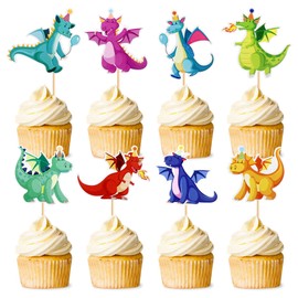 24 Stück Drache Thema Cupcake Topper Mythische Geschichten Tortendekoration Picks Realistische Kuchenaufsatz Tortendeko Junge Hochzeit Geburtstag Event Party Tiere Thema Party Dekoration Versorgung