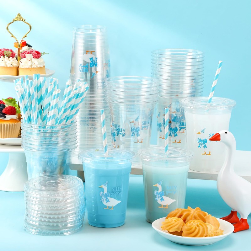 Qinyoung 50 Pcs Silly Goose Birthday Party Disposable Plastic Cups