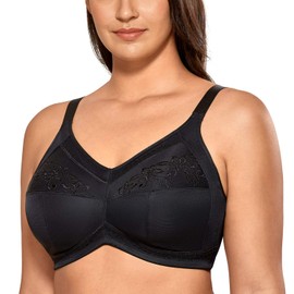 DELIMIRA Women's Mastectomy Bra After Breast Surgery Bra Without Underwire Cotton Full Cups for Large Breast, black