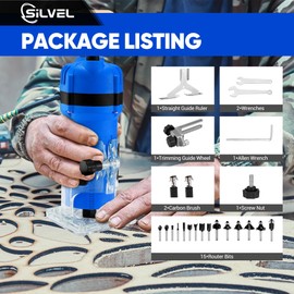 SILVEL Wood Router, 800W Wood Routers for Woodworking, 6.5Amp 1.25HP Hand Wood Router Tool, 30000R/MIN Compact Edge Trimmer with 15 1/4" Router Bit Set, Blue
