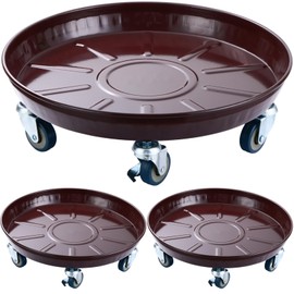 3 Packs 18” Metal Plant Caddy with Wheels Extra-large Rolling Plant Stand Heavy-duty Iron Plant Dolly Casters for Indoor Outdoor Flower Pot Mover Roller Coasters, Dark coffee